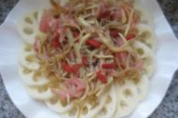 银鱼肉丝蒸藕片的做法图解4