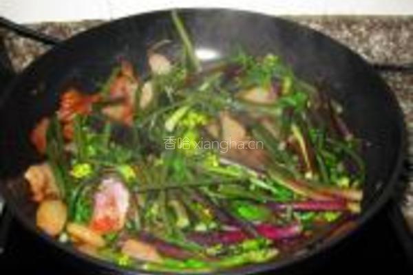 红菜苔炒腊肉的做法图解7