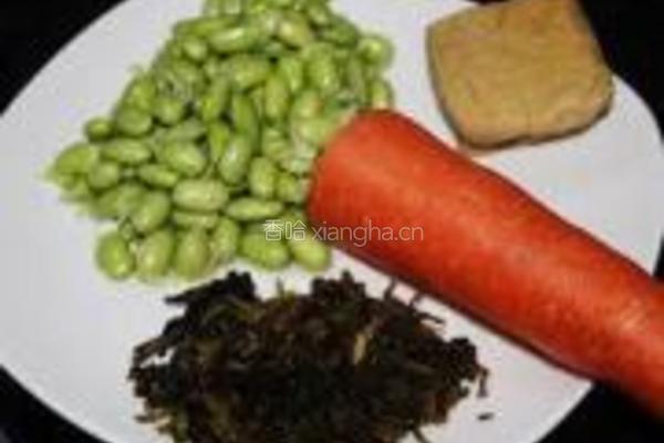 萝卜菜炒毛豆的做法图解1