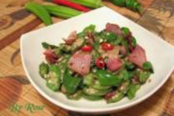 咸肉片炒秋葵的做法图解5