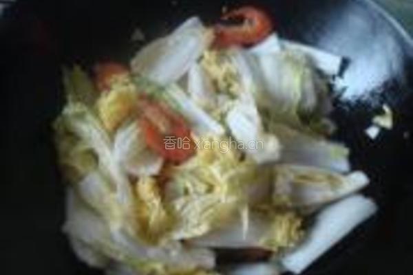 娃娃菜焖对虾干的做法图解4