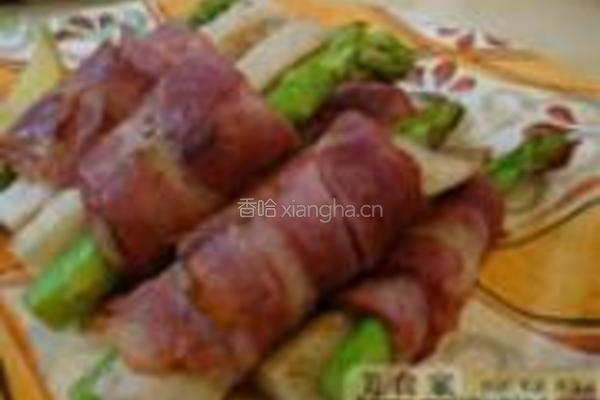 培根鸡腿菇芦笋卷的做法图解5