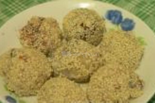 糯米豆沙芝麻炸糕的做法图解6