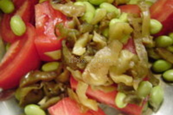 番茄榨菜毛豆子蛋汤的做法图解1