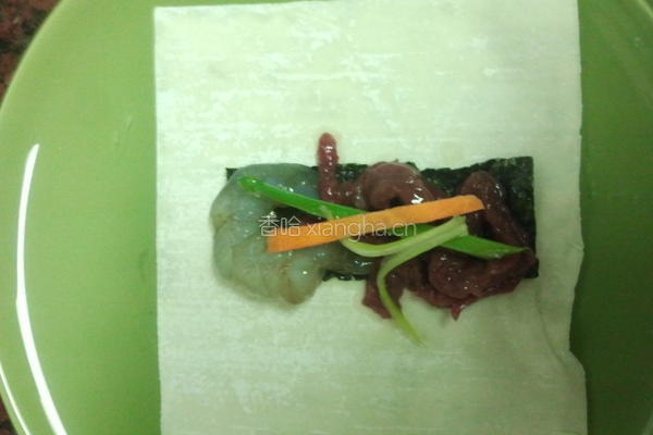 海苔牛虾幸福卷的做法图解2