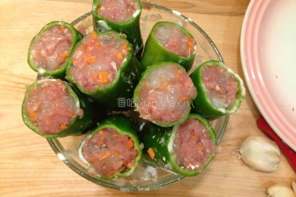 蒜汁青甜椒酿肉的做法图解7