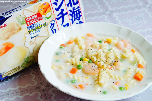 虾仁通心面浓汤的做法图解3