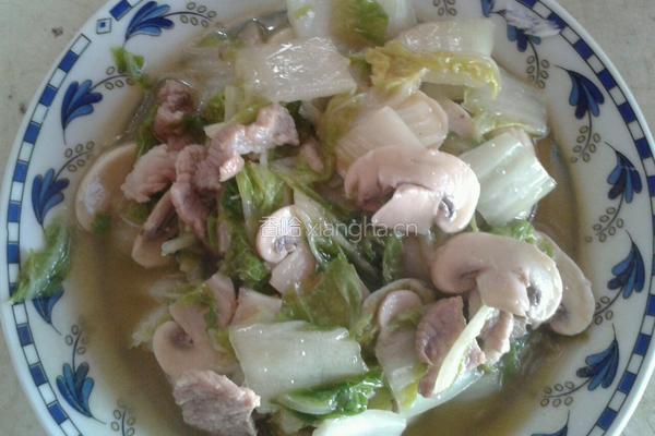 大白菜蘑菇炒肉片的做法图解3