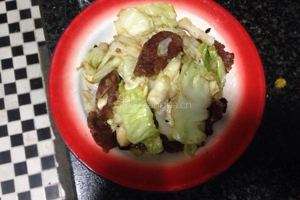 豆豉包菜炒香肠的做法图解4
