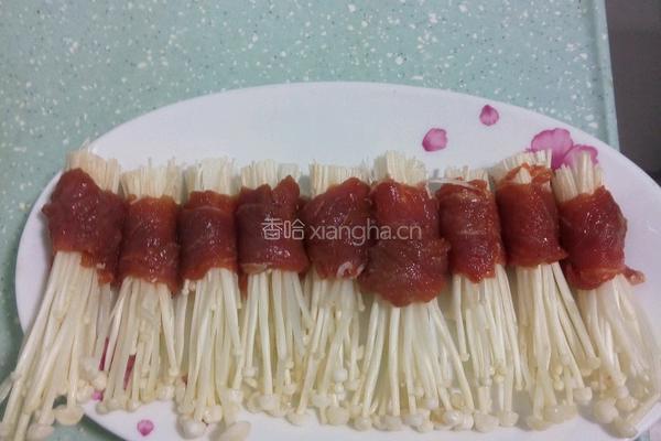 香煎肉卷金针菇的做法图解3