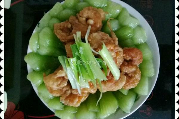 扒油菜炸虾肉的做法图解6