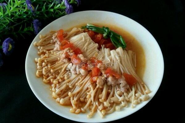 肉末茄汁金针菇的做法图解5