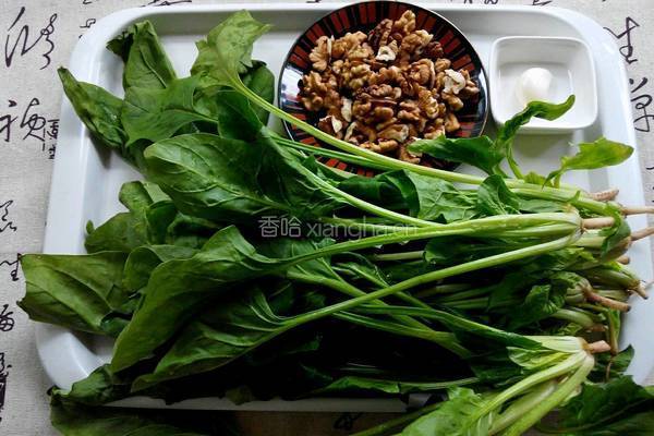 核桃仁拌菠菜的做法图解1