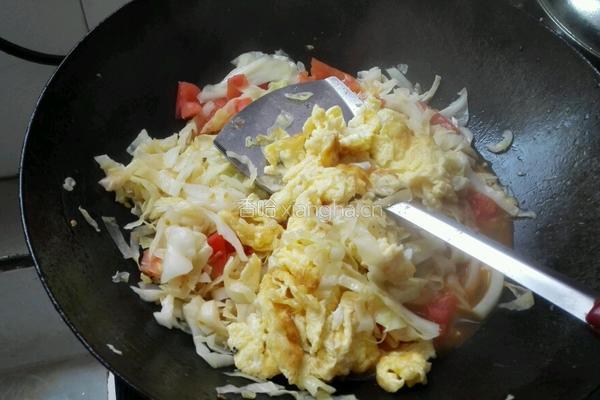 番茄鸡蛋炒包菜的做法图解4