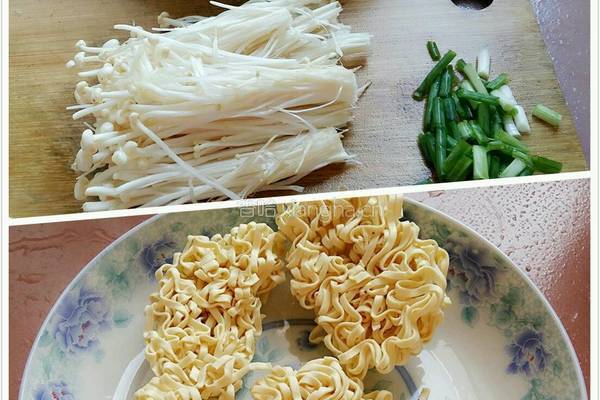 西红杮金针菇鸡蛋香葱面的做法图解2