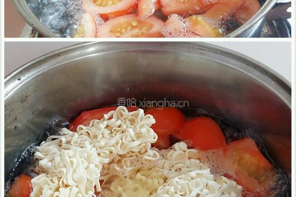 西红杮金针菇鸡蛋香葱面的做法图解5