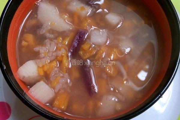 糯米姜糖黄紫薯淮山粥的做法图解5