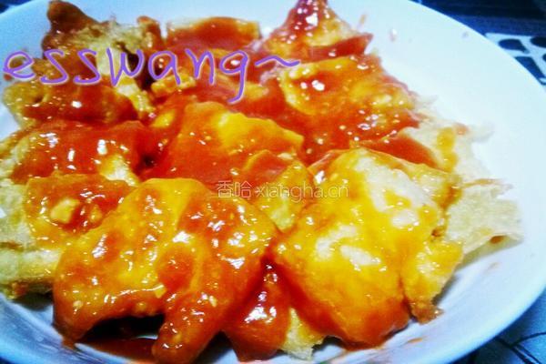 番茄汁浇软炸豆腐的做法图解5