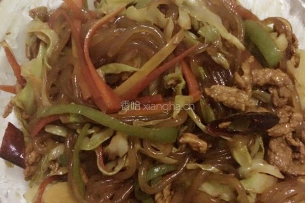 肉丝粉条炒包菜
