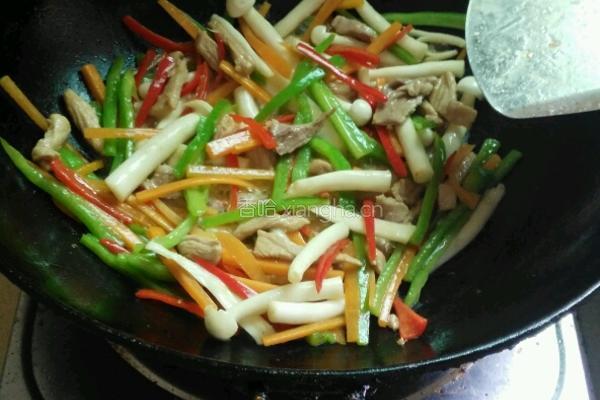 双丝白玉菇炒肉丝的做法图解7