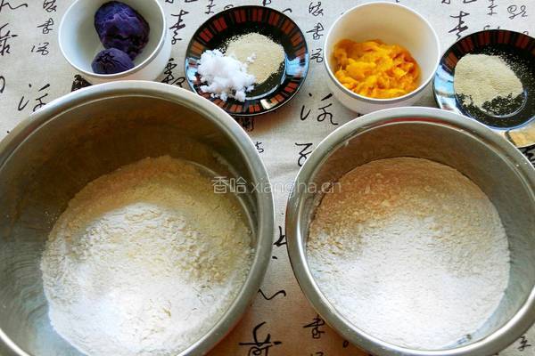 南瓜紫薯棒棒糖馒头的做法图解1