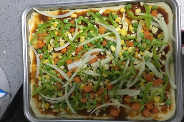 新奥尔良鸡肉鲜虾披萨的做法图解5