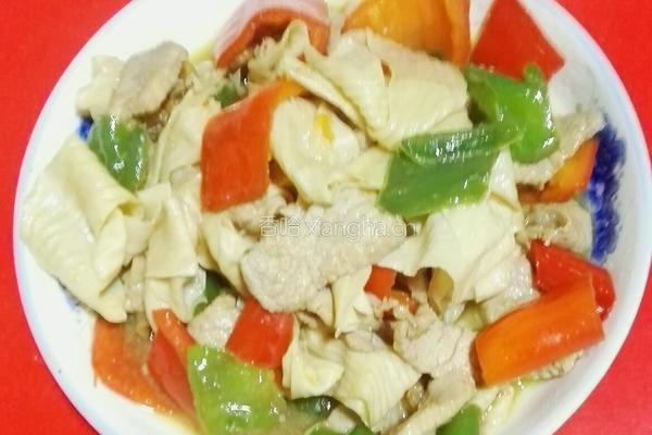 豆皮、红辣椒、青辣椒炒肉片的做法图解5
