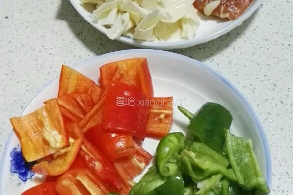 豆皮、红辣椒、青辣椒炒肉片的做法图解1