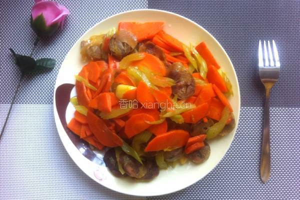 西芹胡萝卜炒腊肠的做法图解7