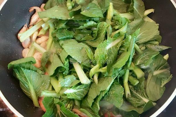 菜心炒河虾的做法图解4