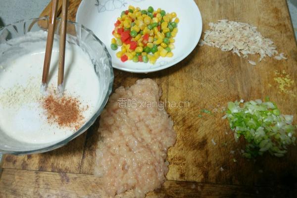 田园虾米鸡肉饼的做法图解2