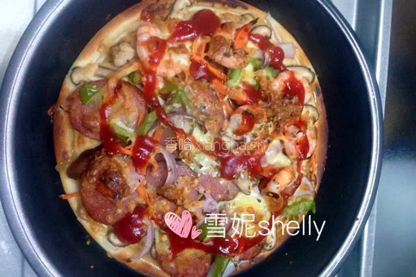 火腿鲜虾披萨的做法图解4