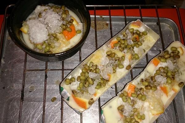 橙香绿豆花椰奶布丁的做法图解2