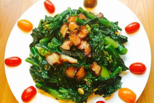芥兰炒湘西腊肉的做法图解11