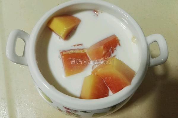 电饭锅木瓜炖牛奶的做法图解3