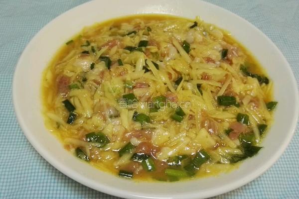 土豆丝肉粒鸡蛋煎饼的做法图解2