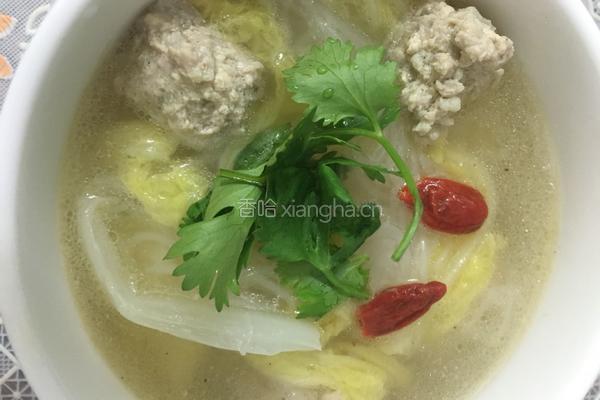 娃娃菜粉丝肉丸汤的做法图解9