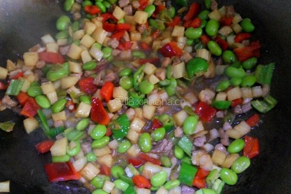 茭白毛豆炒肉的做法图解4