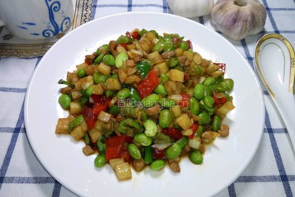 茭白毛豆炒肉的做法图解5