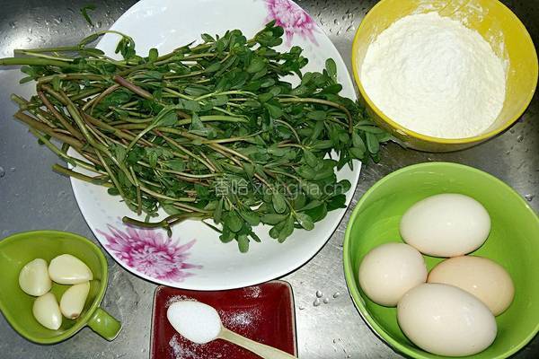 马齿苋蒜香鸡蛋饼的做法图解1