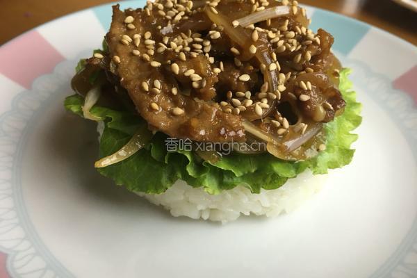 姜汁烧肉米汉堡的做法图解6