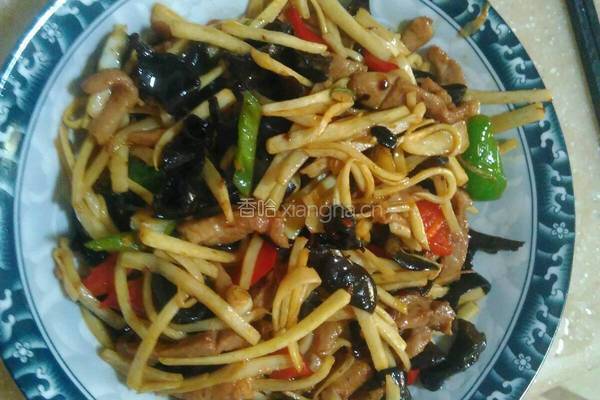 茭白炒肉丝木耳的做法图解5