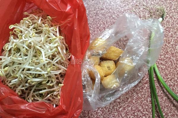 绿豆芽炒炸豆腐的做法图解1
