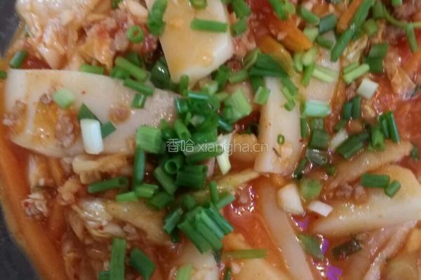 肉末泡菜炒年糕的做法图解4