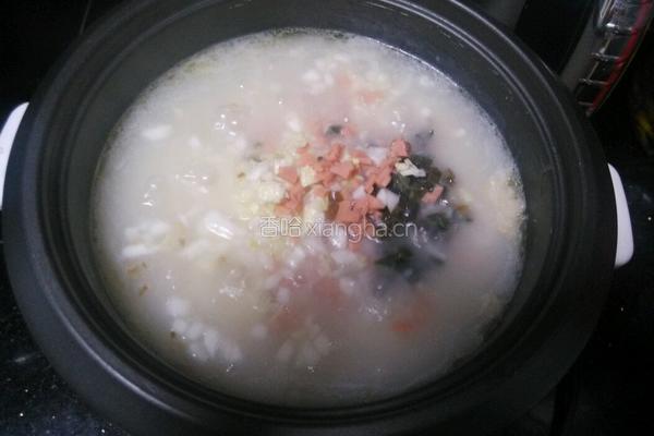 皮蛋瘦肉火腿鸡蛋粥的做法图解5
