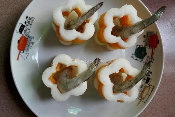 花样白萝卜酿虾球的做法图解12
