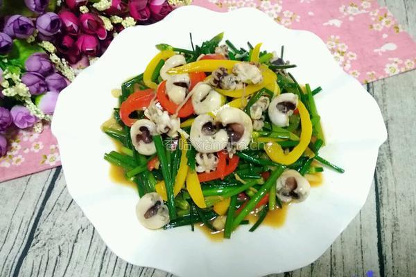 彩椒韭菜花炒墨鱼仔的做法图解8