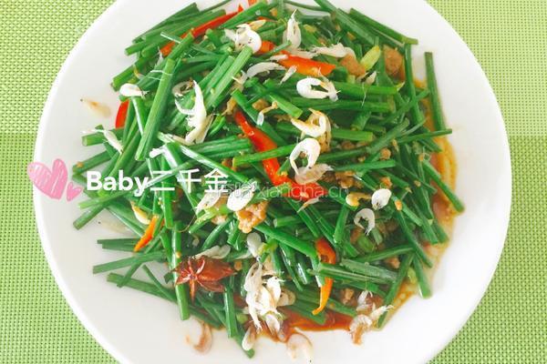 虾皮韭菜苔炒肉的做法图解8