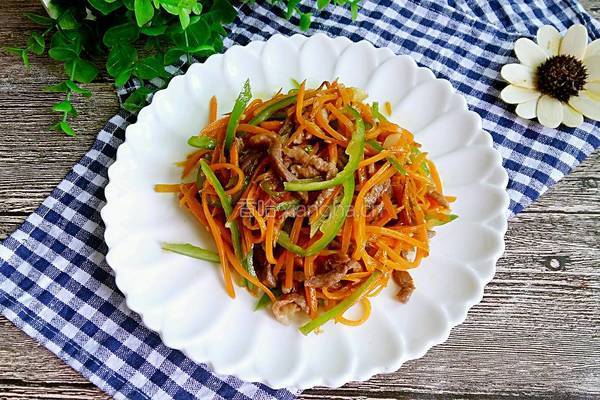 青椒胡萝卜炒肉丝的做法图解9