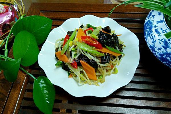 黄豆芽炒木耳的做法图解7